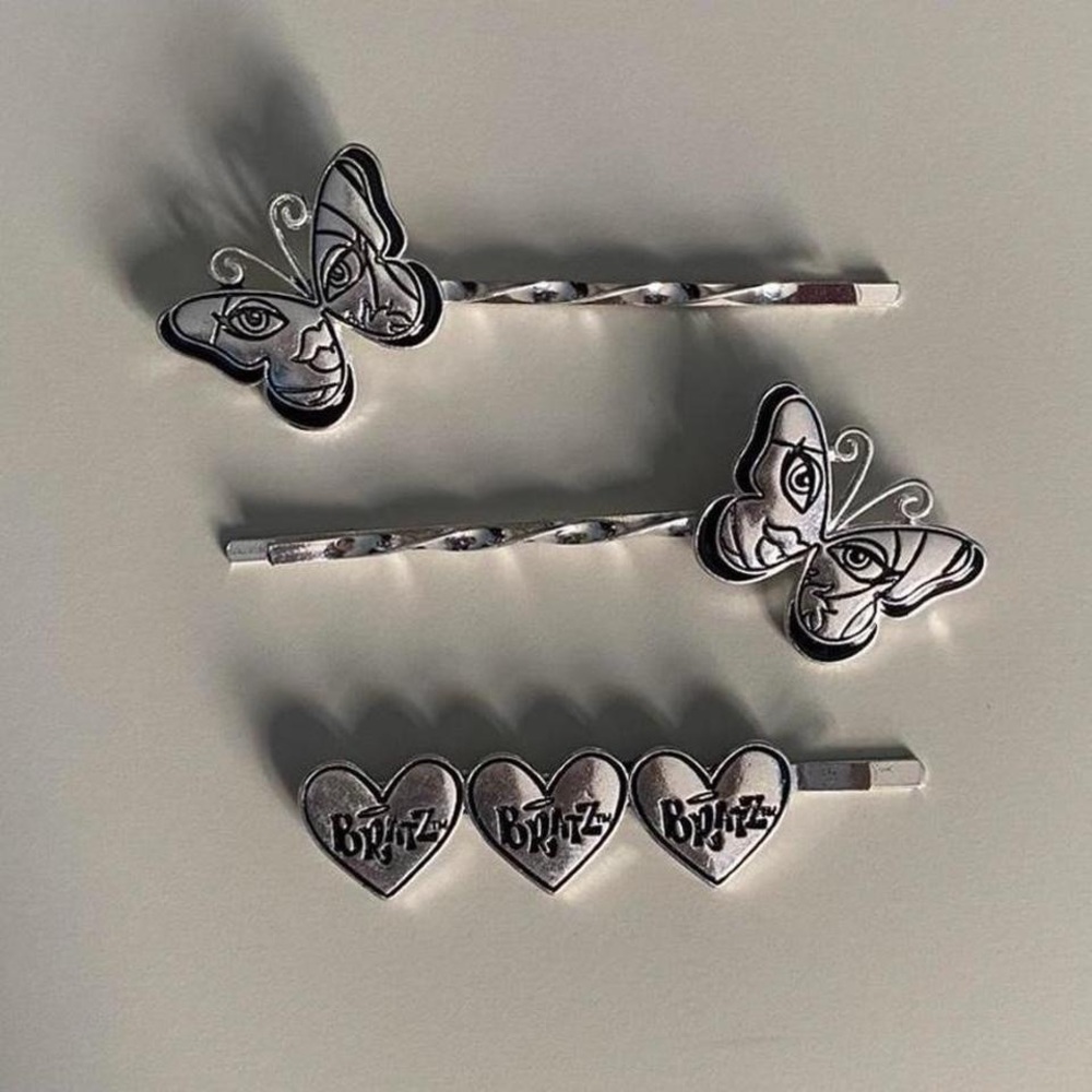 Dolls Kill Silver Butterfly and Heart Hair Clips